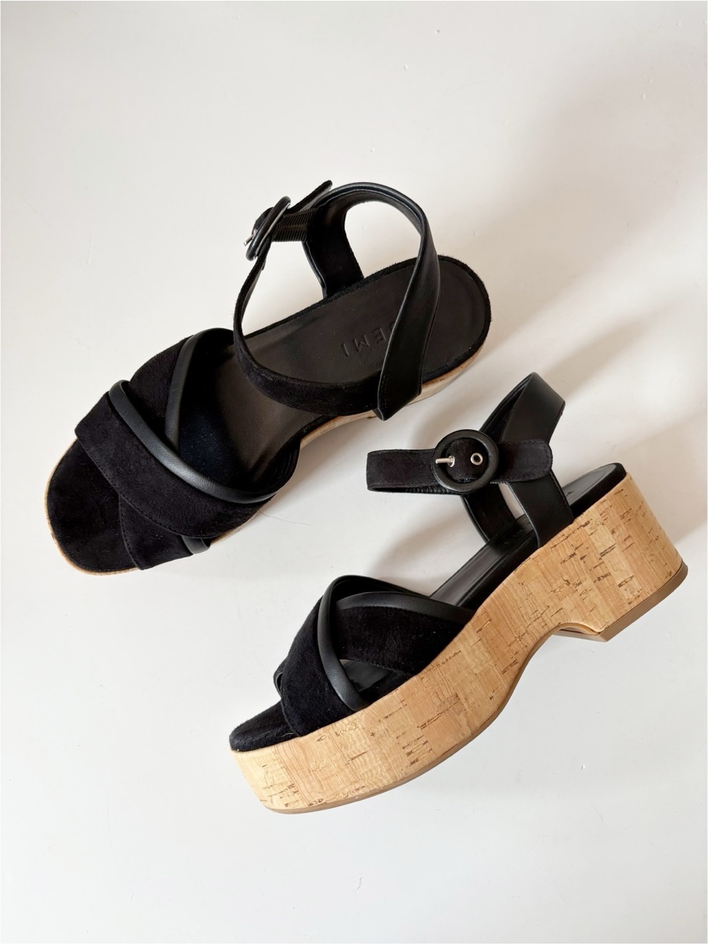 M. Gemi || The Angela Cork Platform Sandals Suede Leather Black 36.5